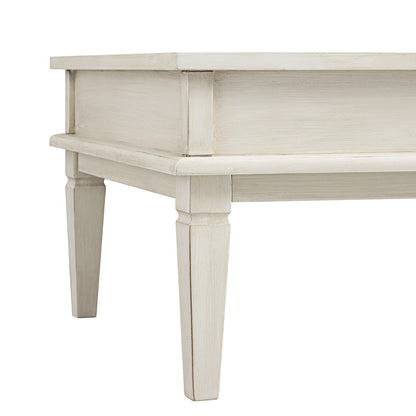Table basse blanchie à la chaux Chantilly avec tiroirs