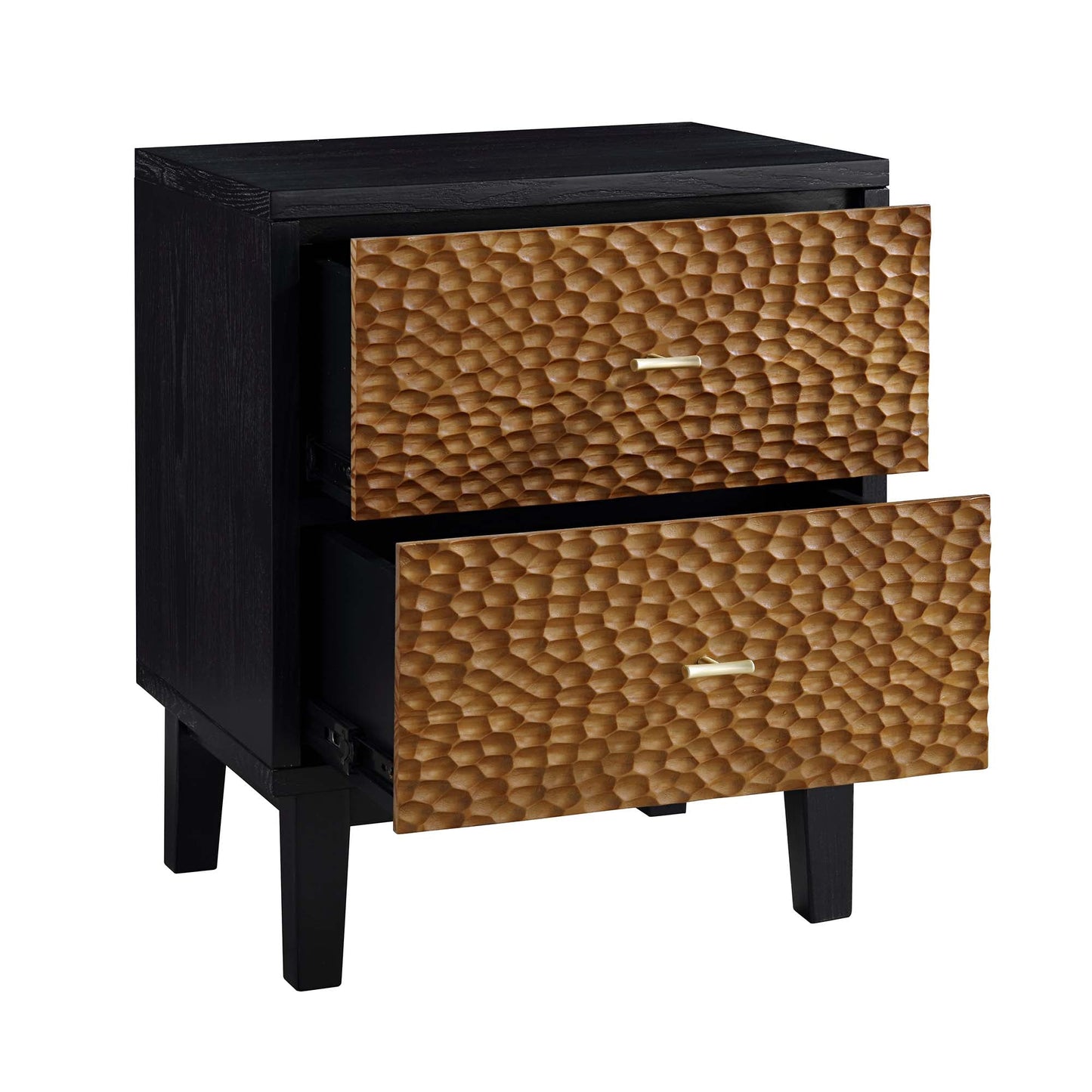 Table de chevet sculptée Bianca Chip, bronze antique et noir