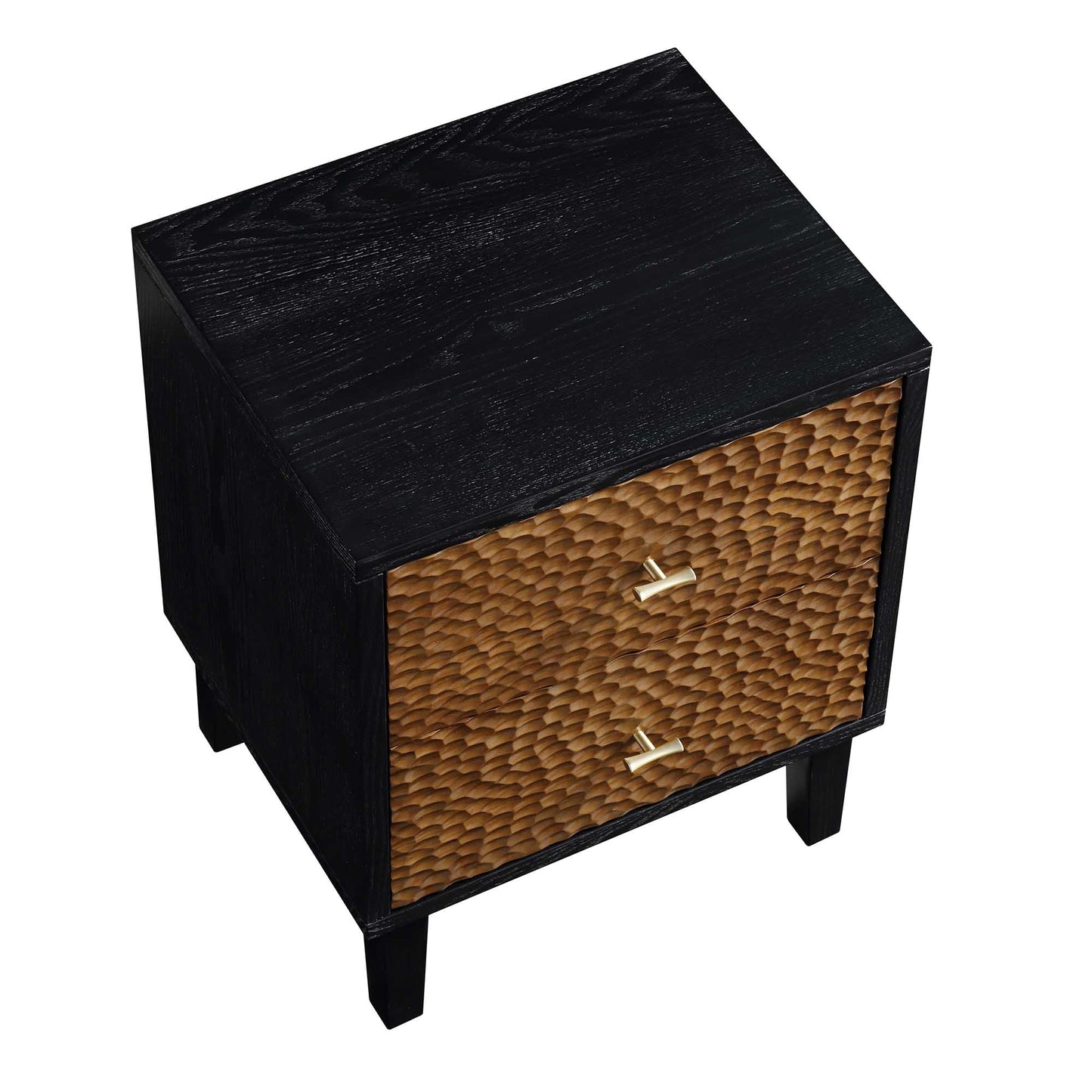 Table de chevet sculptée Bianca Chip, bronze antique et noir