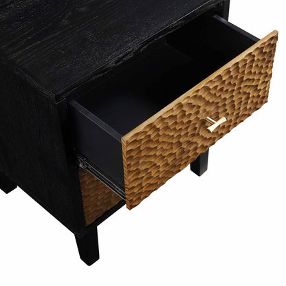 Table de chevet sculptée Bianca Chip, bronze antique et noir