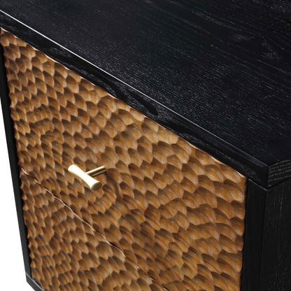 Table de chevet sculptée Bianca Chip, bronze antique et noir