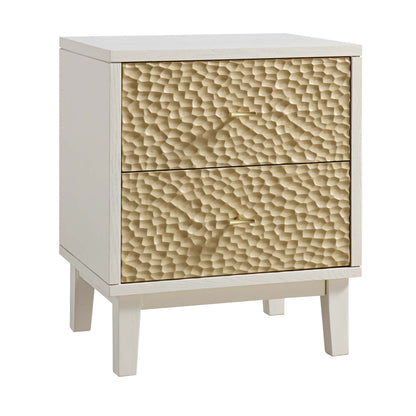 Table de chevet sculptée Bianca Chip, beige sable et ivoire