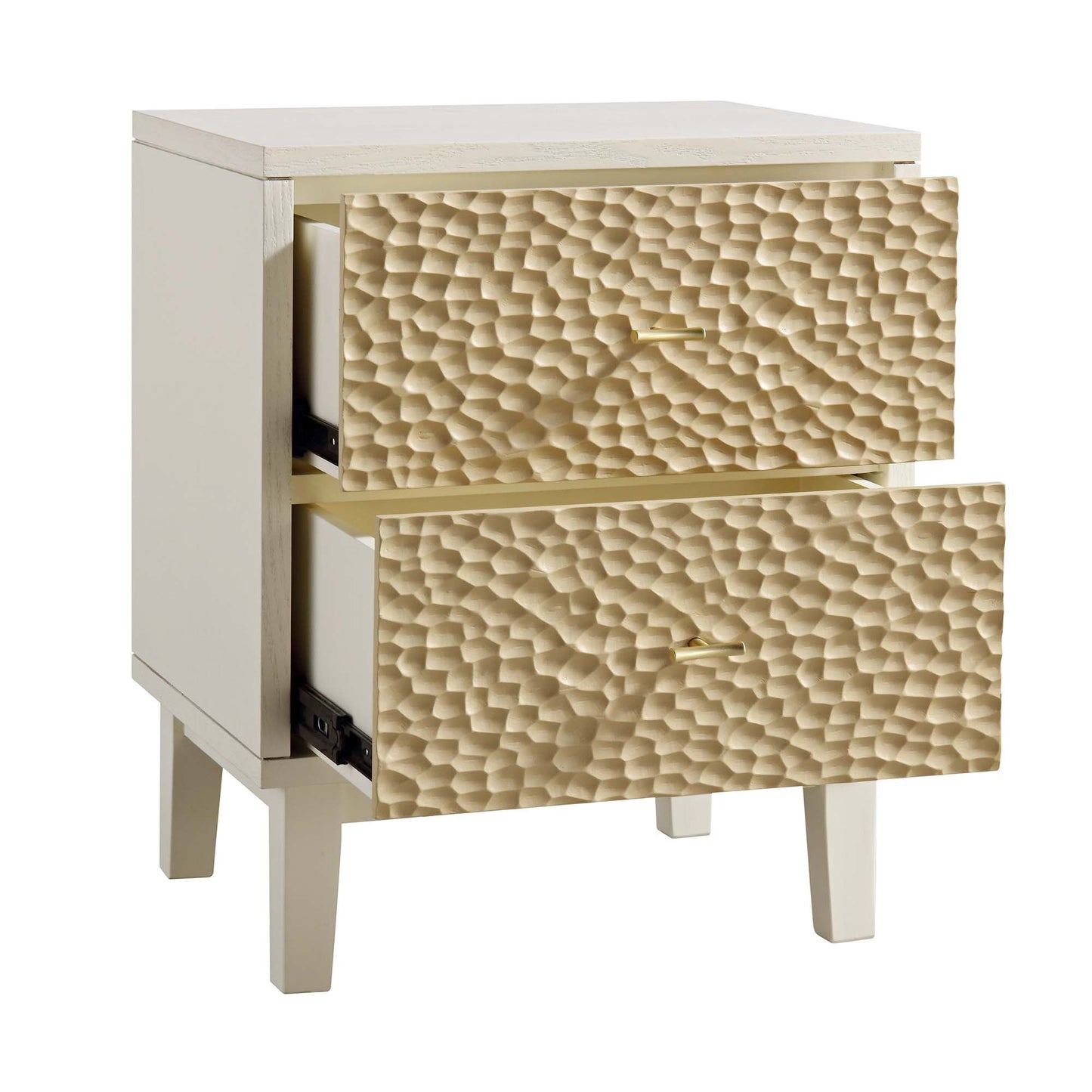 Table de chevet sculptée Bianca Chip, beige sable et ivoire