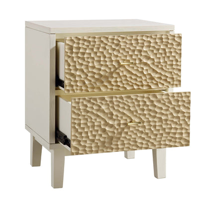 Table de chevet sculptée Bianca Chip, beige sable et ivoire