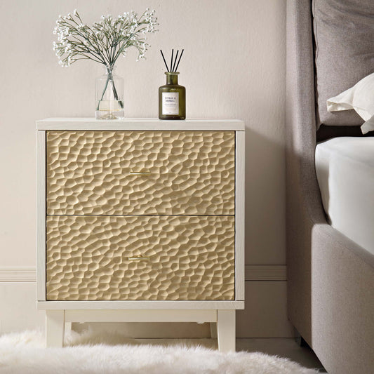 Table de chevet sculptée Bianca Chip, beige sable et ivoire