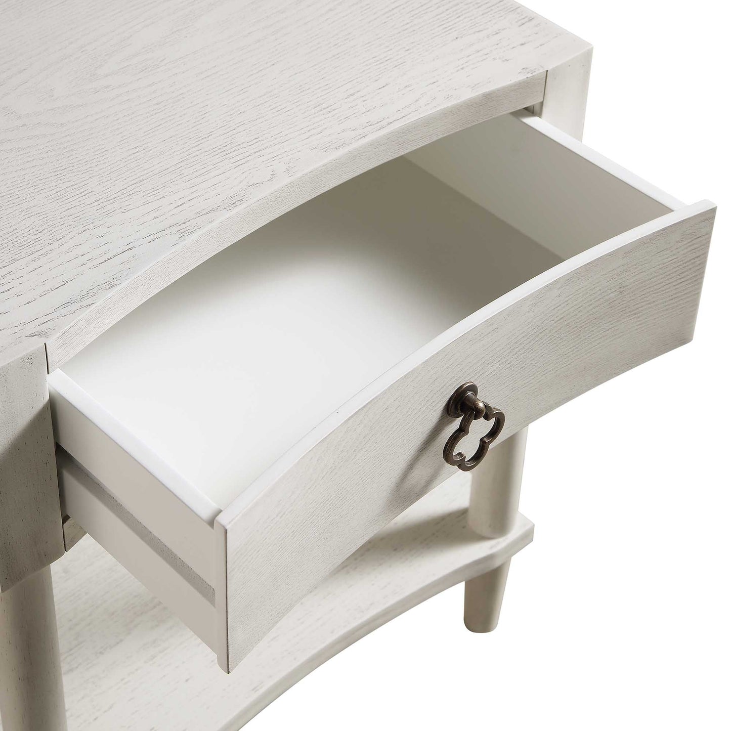 Table de chevet concave Thalia à 1 tiroir, blanc délavé