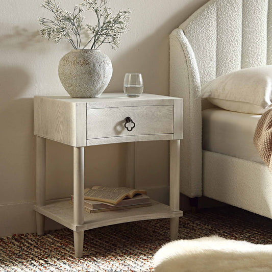 Table de chevet concave Thalia à 1 tiroir, blanc délavé