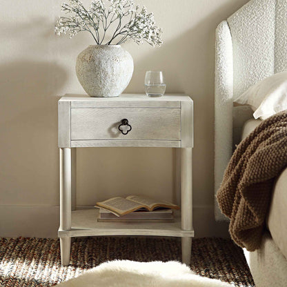 Table de chevet concave Thalia à 1 tiroir, blanc délavé