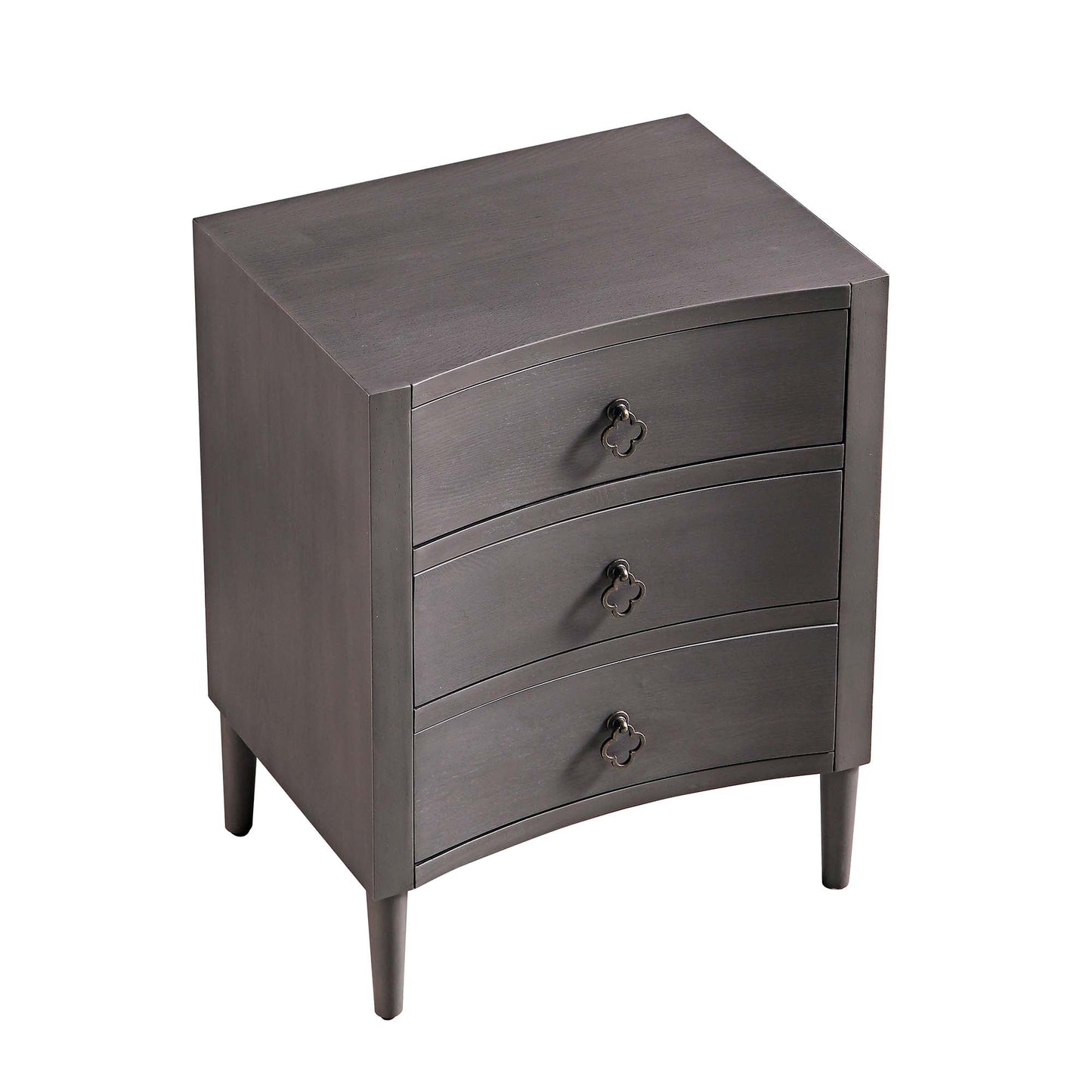 Table de chevet concave à 3 tiroirs Thalia, chêne argenté