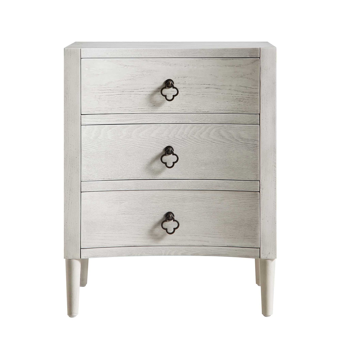 Table de chevet concave Thalia à 3 tiroirs, blanc délavé