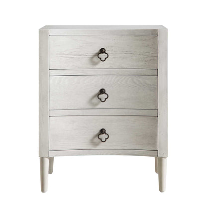 Table de chevet concave Thalia à 3 tiroirs, blanc délavé