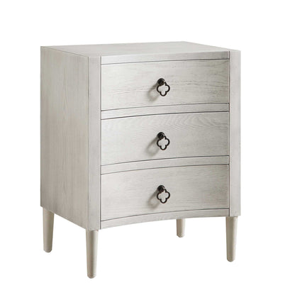 Table de chevet concave Thalia à 3 tiroirs, blanc délavé