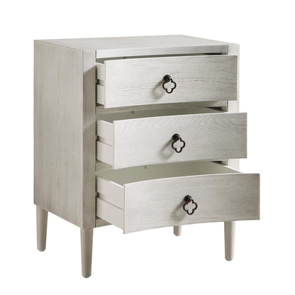 Table de chevet concave Thalia à 3 tiroirs, blanc délavé