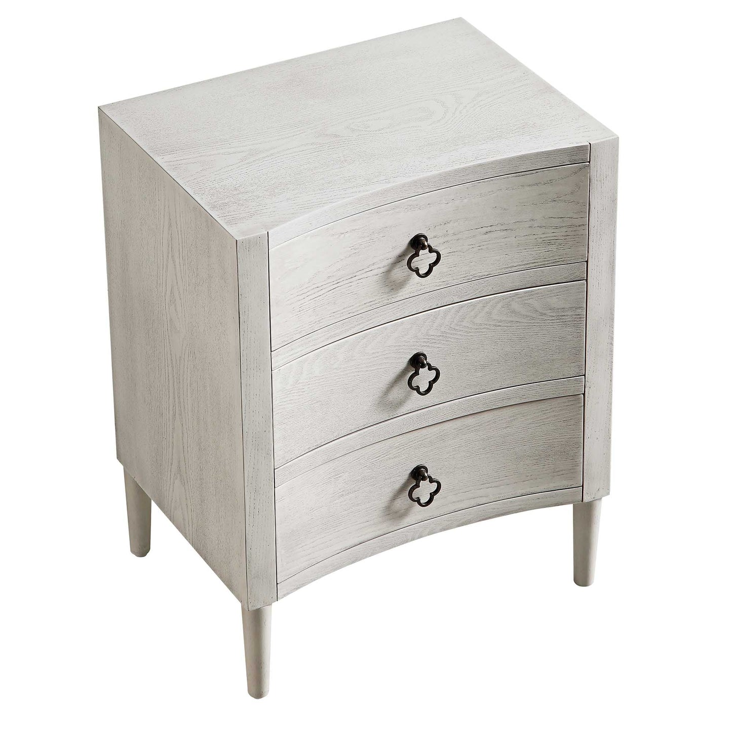 Table de chevet concave Thalia à 3 tiroirs, blanc délavé