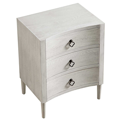 Table de chevet concave Thalia à 3 tiroirs, blanc délavé