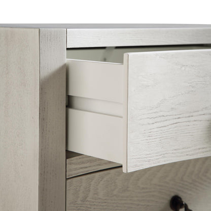 Table de chevet concave Thalia à 3 tiroirs, blanc délavé