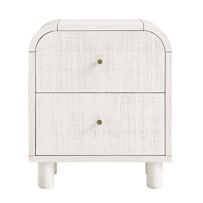 Table de chevet Maude à 2 tiroirs, frêne blanc lavé avec raphia