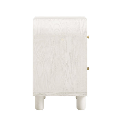 Table de chevet Maude à 2 tiroirs, frêne blanc lavé avec raphia