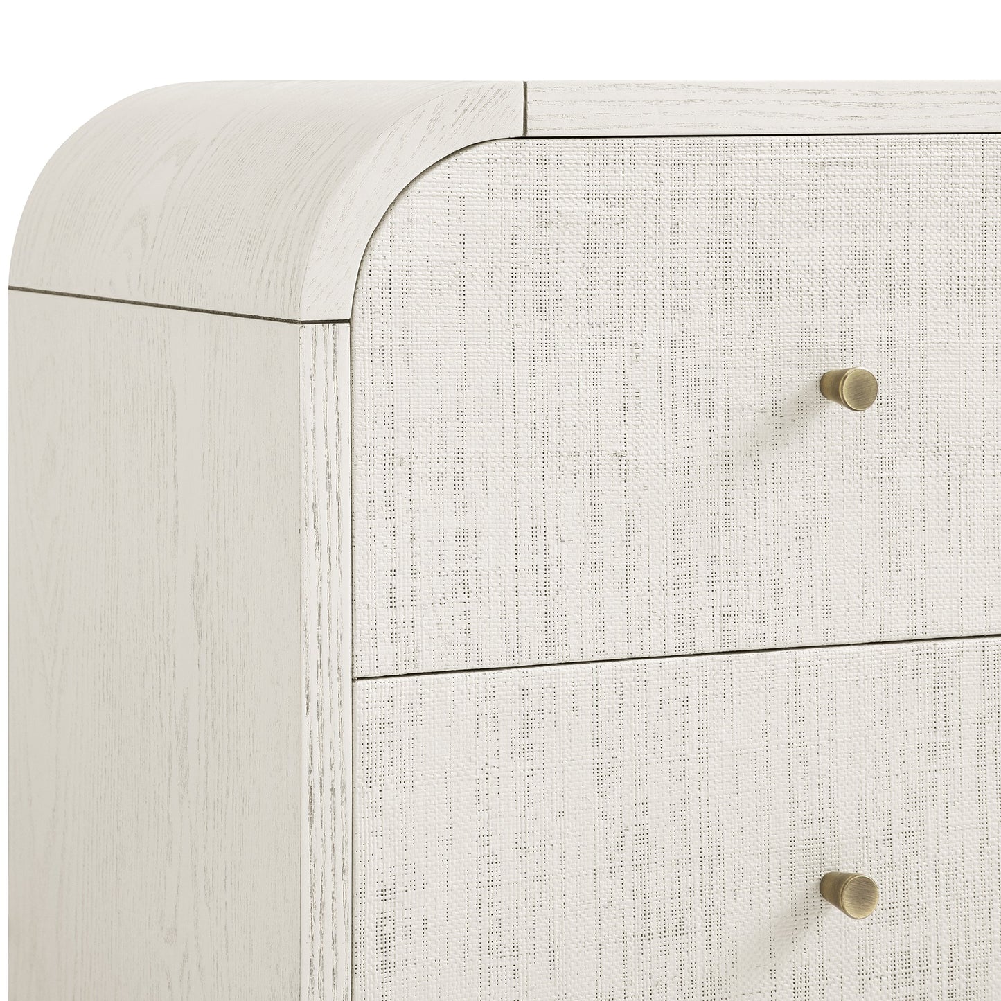 Table de chevet Maude à 2 tiroirs, frêne blanc lavé avec raphia