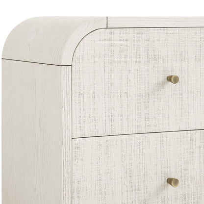 Table de chevet Maude à 2 tiroirs, frêne blanc lavé avec raphia