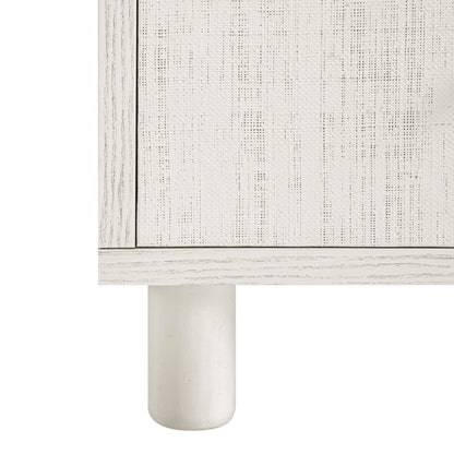 Table de chevet Maude à 2 tiroirs, frêne blanc lavé avec raphia
