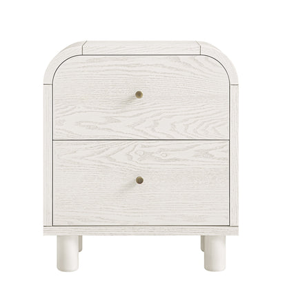 Table de chevet Maude à 2 tiroirs, frêne blanc délavé
