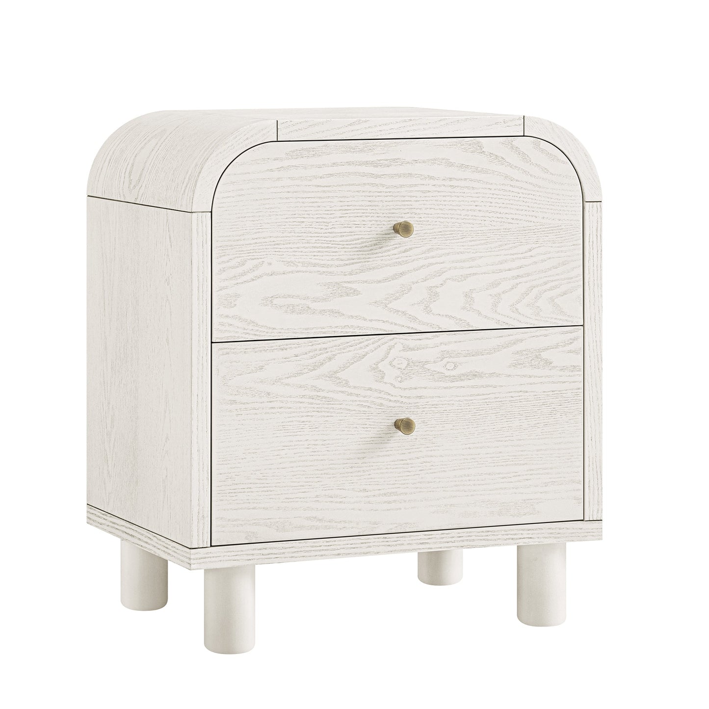 Table de chevet Maude à 2 tiroirs, frêne blanc délavé