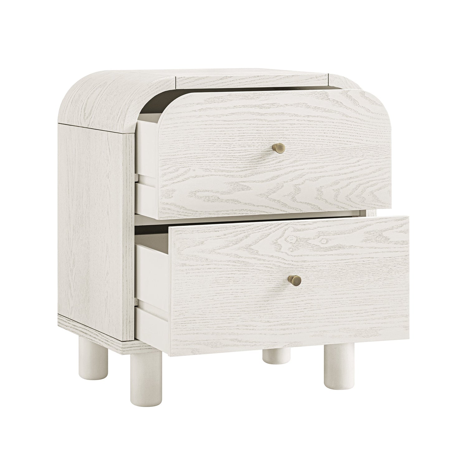 Table de chevet Maude à 2 tiroirs, frêne blanc délavé