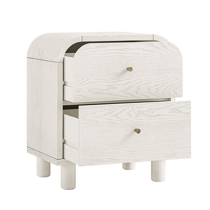 Table de chevet Maude à 2 tiroirs, frêne blanc délavé
