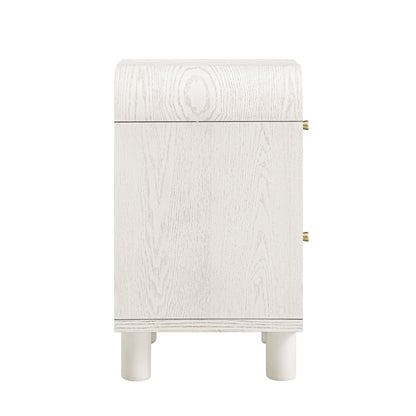 Table de chevet Maude à 2 tiroirs, frêne blanc délavé