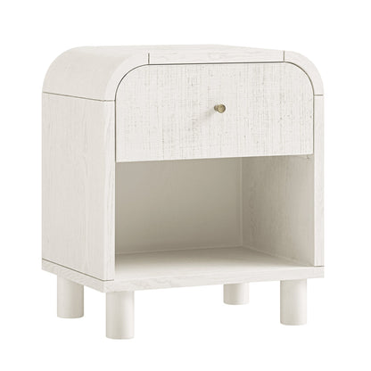 Table de chevet Maude à 1 tiroir, frêne blanc lavé avec raphia