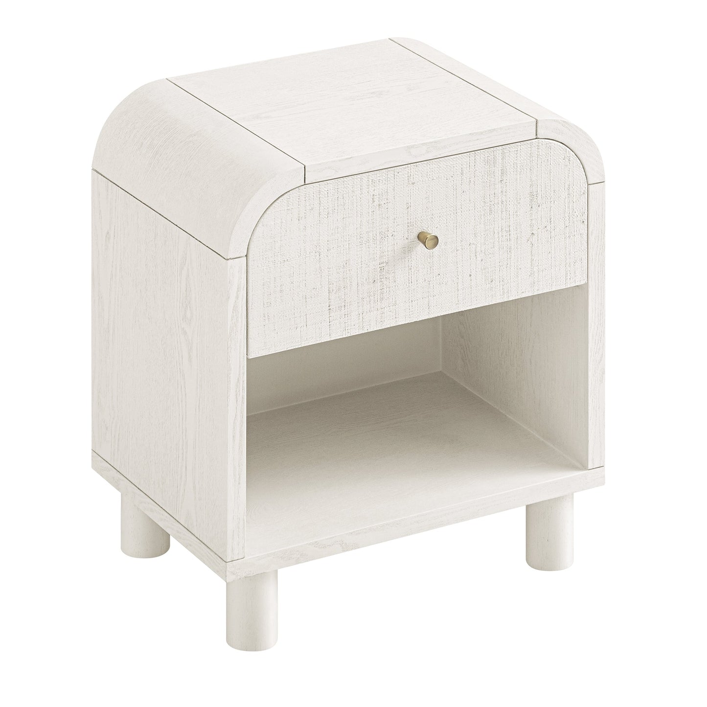 Table de chevet Maude à 1 tiroir, frêne blanc lavé avec raphia