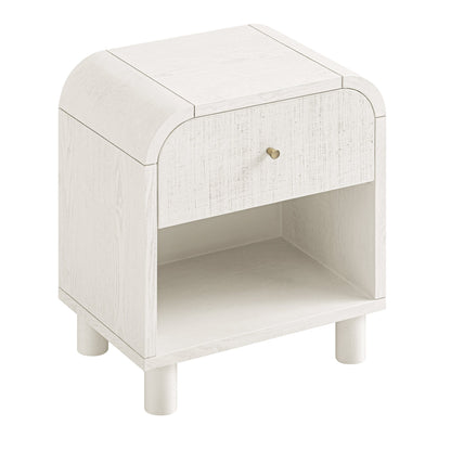 Table de chevet Maude à 1 tiroir, frêne blanc lavé avec raphia