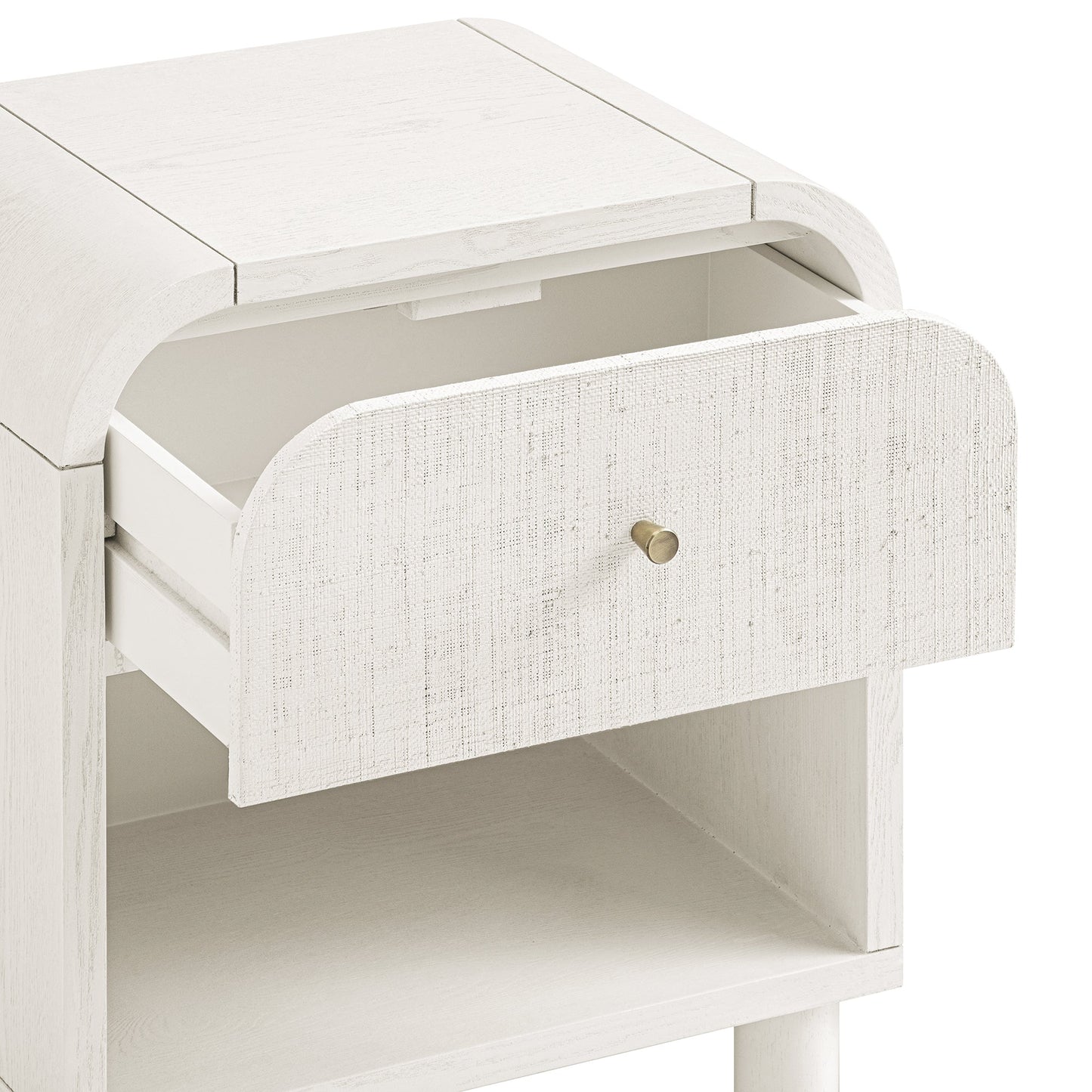Table de chevet Maude à 1 tiroir, frêne blanc lavé avec raphia