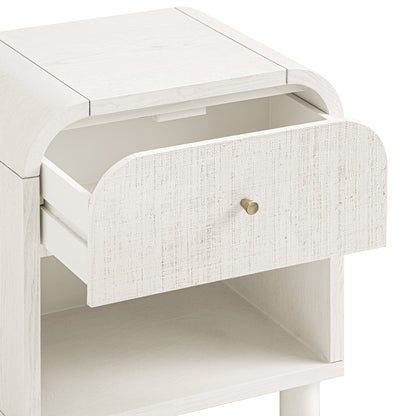 Table de chevet Maude à 1 tiroir, frêne blanc lavé avec raphia