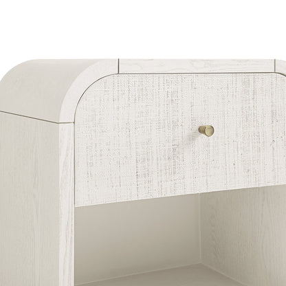 Table de chevet Maude à 1 tiroir, frêne blanc lavé avec raphia