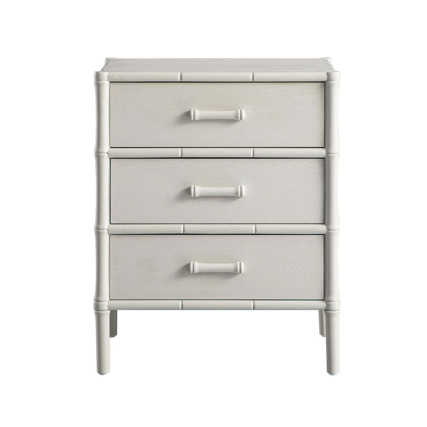 Table de chevet 3 tiroirs Elstowe en imitation bambou, blanc ombré