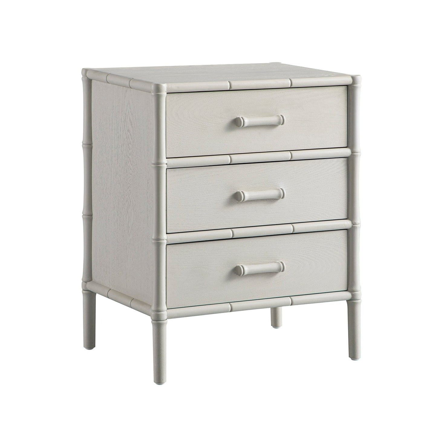 Table de chevet 3 tiroirs Elstowe en imitation bambou, blanc ombré