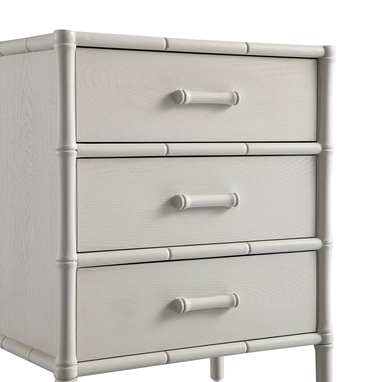 Table de chevet 3 tiroirs Elstowe en imitation bambou, blanc ombré