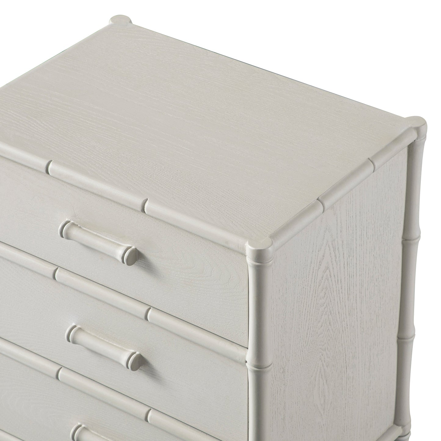 Table de chevet 3 tiroirs Elstowe en imitation bambou, blanc ombré