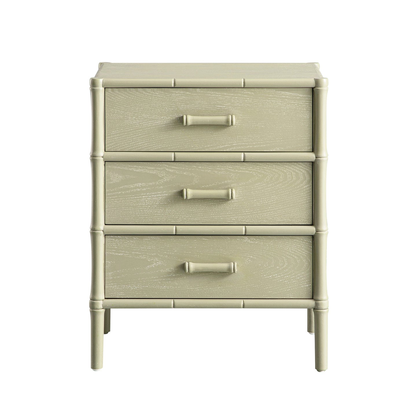 Table de chevet 3 tiroirs Elstowe en imitation bambou, vert sauge