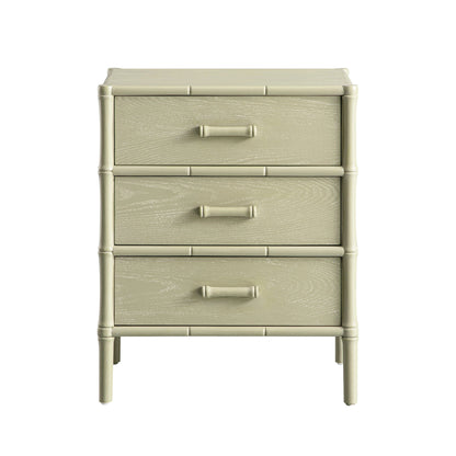 Table de chevet 3 tiroirs Elstowe en imitation bambou, vert sauge