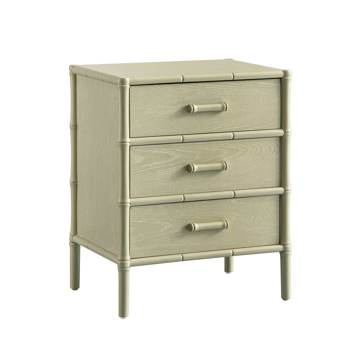 Table de chevet 3 tiroirs Elstowe en imitation bambou, vert sauge