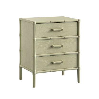 Table de chevet 3 tiroirs Elstowe en imitation bambou, vert sauge