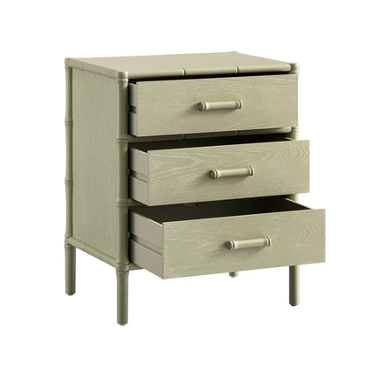 Table de chevet 3 tiroirs Elstowe en imitation bambou, vert sauge