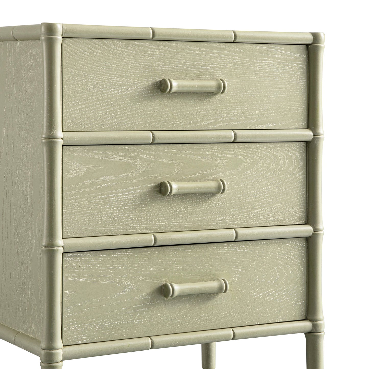 Table de chevet 3 tiroirs Elstowe en imitation bambou, vert sauge