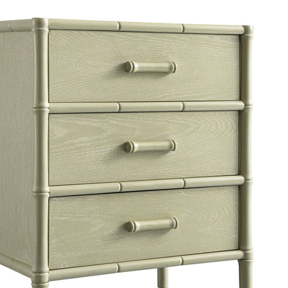Table de chevet 3 tiroirs Elstowe en imitation bambou, vert sauge