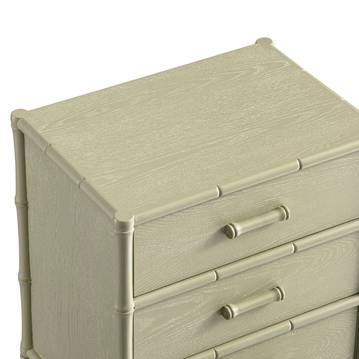 Table de chevet 3 tiroirs Elstowe en imitation bambou, vert sauge