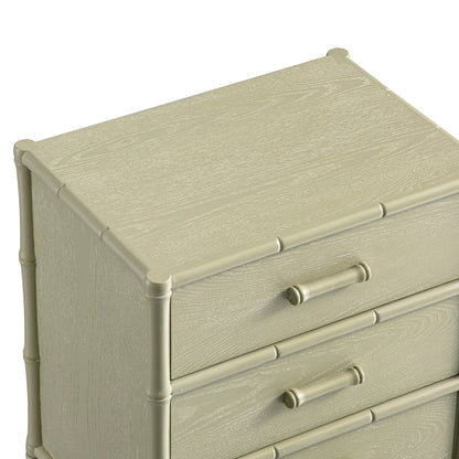 Table de chevet 3 tiroirs Elstowe en imitation bambou, vert sauge
