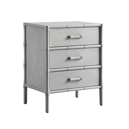 Table de chevet 3 tiroirs Elstowe en imitation bambou, gris chaud